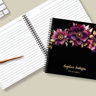 Carnet Floral pourpre carré personnalisé