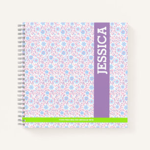 Carnet Floral pourpre Nom personnalisé & Monogramme