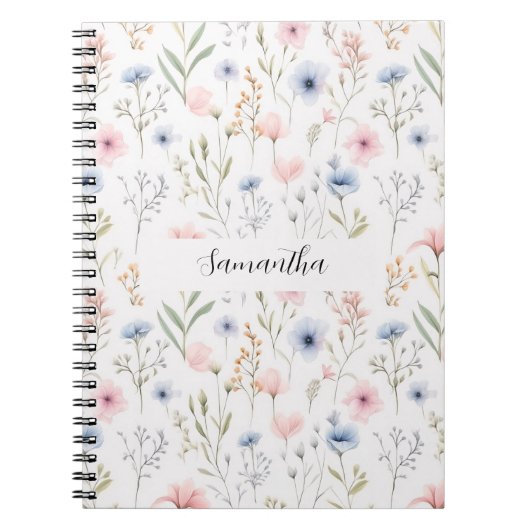 Carnet Floral rose bleu personnalisé (Devant)