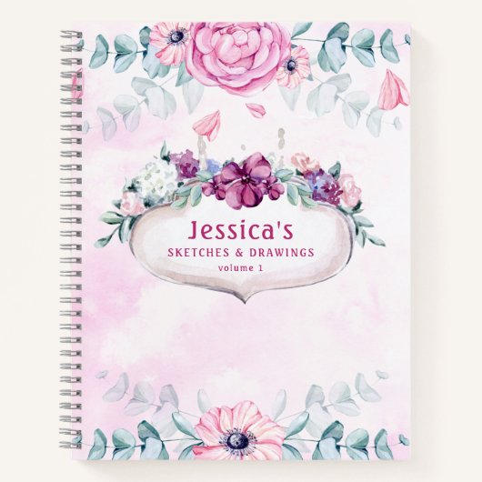 Carnet Floral rose | Esquisses et dessins vides (Devant)