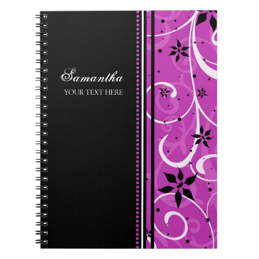 Carnet floral rose et noir nommé fait sur commande (Devant)