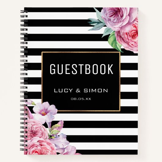 Carnet Floral rose et rayures (Devant)
