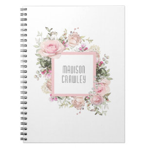 Carnet Floral rose féminine avec votre nom