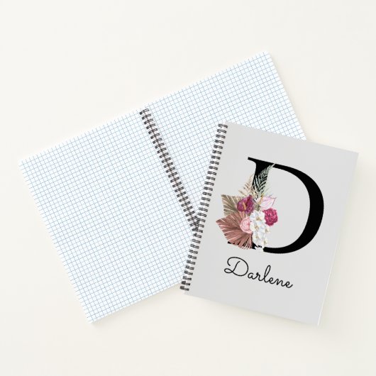 Carnet Floral rose moderne D initial (Intérieur)