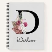 Carnet Floral rose moderne D initial (Devant)