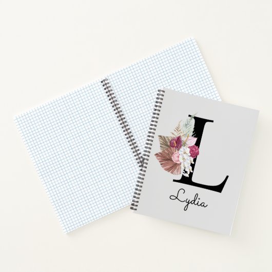 Carnet Floral rose monogramme initial L (Intérieur)