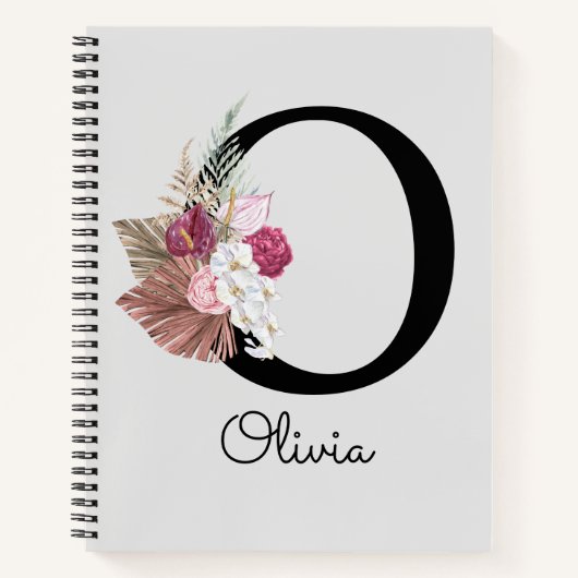 Carnet Floral rose monogramme O initial (Devant)