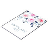 Carnet Floral rose Roses Aquarelle Nom personnalisé (Côté gauche)