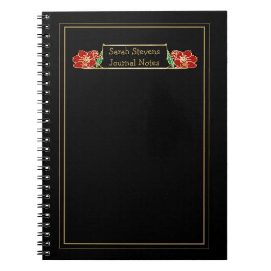 Carnet Floral rouge orné d'or (Devant)