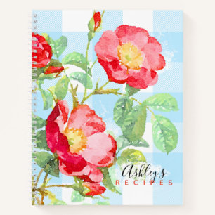 Carnet Floral Rouge Rose Bleu Buffalo Plaid Monogramme Re