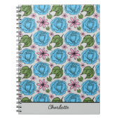 Carnet Floral sans couture motif bleu & rose personnalisé (Devant)