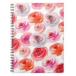 Carnet Floral sans couture motif d'aquarelle rouge, blanc