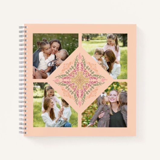 Carnet Floral Soft peach kaleidoscopic Script Best Mom  (Devant)