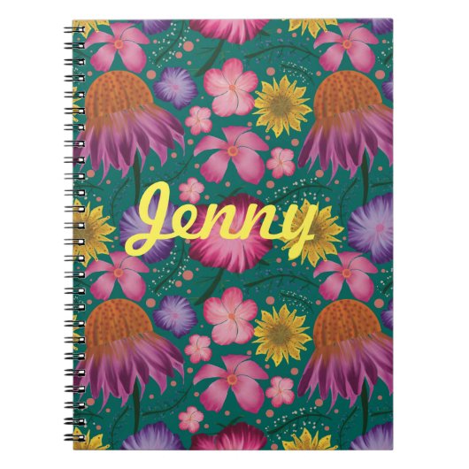 Carnet Floral Turquoise fleur sauvage Personnalisé (Devant)