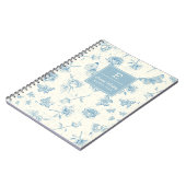 Carnet Floral Vintage bleu monogramme personnalisé (Côté gauche)