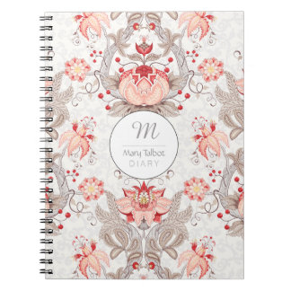 Carnet floral vintage du monogramme S de damassé