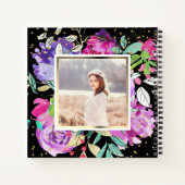 Carnet Floral violet sur noir avec Confetti Photo (Dos)