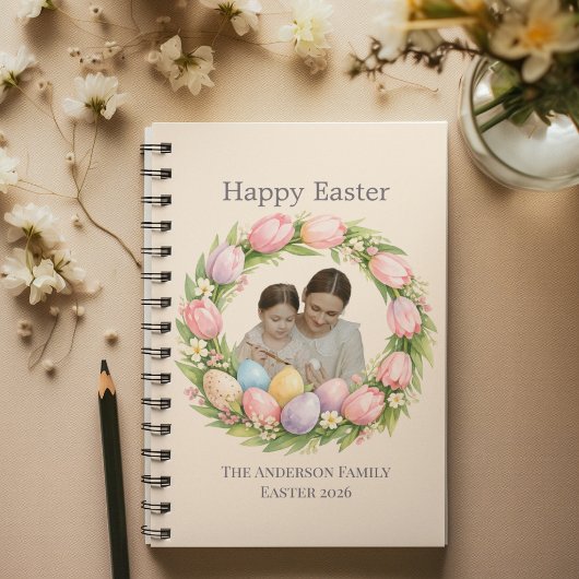 Carnet Floral Wreath & Family Photo Personalized Easter