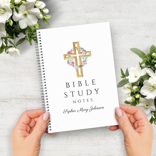 Carnet Floral Wreath Religion Cross Bible Study