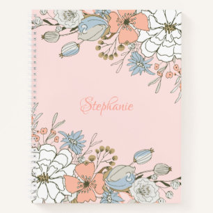 Carnet Flore bleu rose pâle Personnalisé