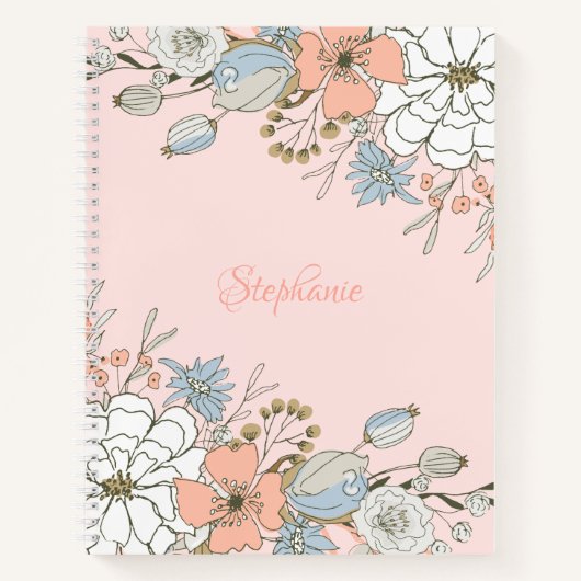 Carnet Flore bleu rose pâle Personnalisé (Devant)