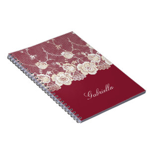 Carnet Flore de dentelle blanche à crème rouge