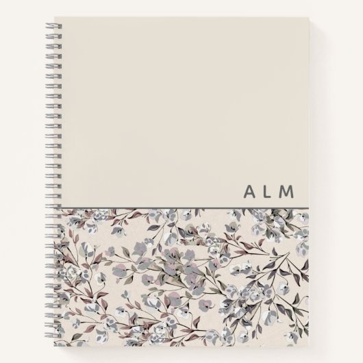 Carnet Flore de lin beige | Initiales Monogrammes (Devant)