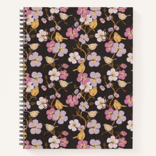 Carnet Flore et oiseaux de traînée à Whimsical - Noir/Gri