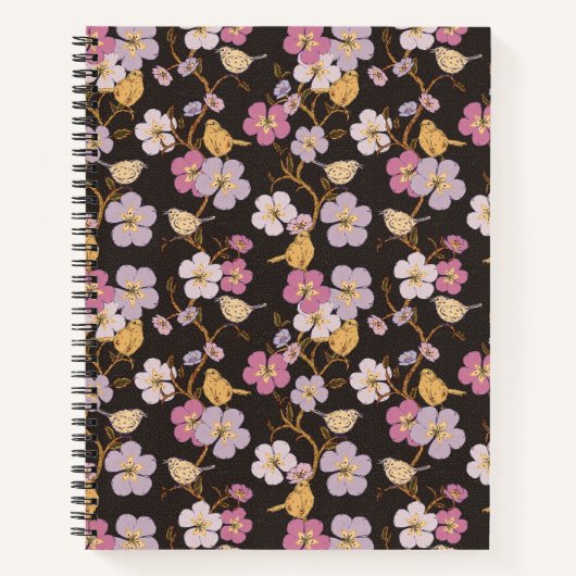 Carnet Flore et oiseaux de traînée à Whimsical - Noir/Gri (Devant)