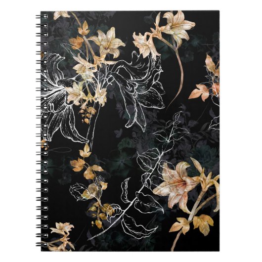 Carnet Flore foncée : Aquarelle Peinture sans joint. (Devant)