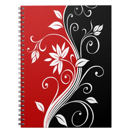 Carnet Flore rouge blanc et noire (Devant)