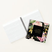 Carnet Flores aquarelles | Floral rose et or sur noir (Intérieur)