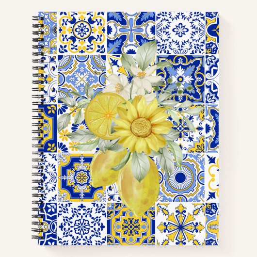 Carnet Flores de mosaïque en bleu et jaune (Devant)