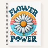 Carnet Flower Power bleu nom personnalisable (Devant)