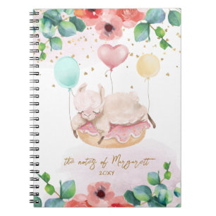 Carnet Fluffy Llama Illustration Floral Girl Daily Journa