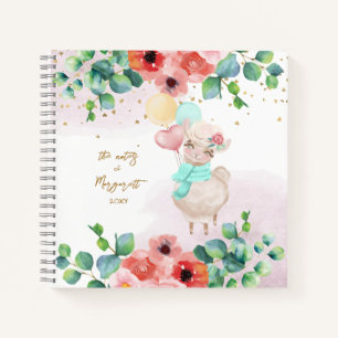 Carnet Fluffy Llama Illustration Flowers Girl Daily Diary