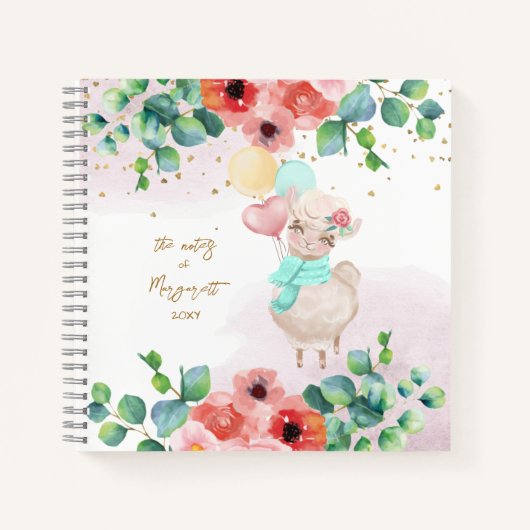 Carnet Fluffy Llama Illustration Flowers Girl Daily Diary (Devant)