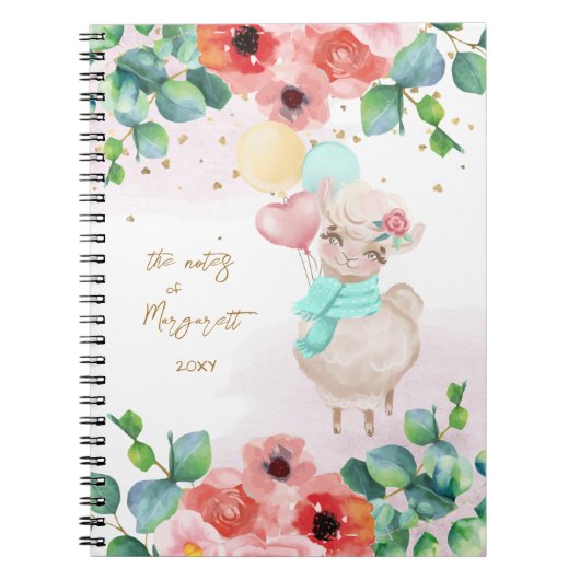Carnet Fluffy Llama Illustration Flowers Girl Daily Diary (Devant)
