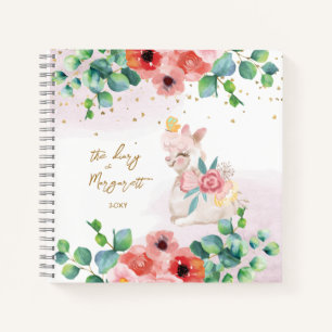 Carnet Fluffy Llama Illustration Flowers Girl Daily Diary