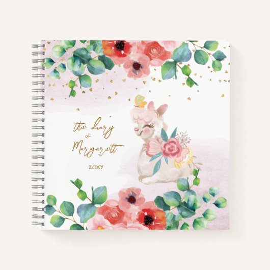 Carnet Fluffy Llama Illustration Flowers Girl Daily Diary (Devant)