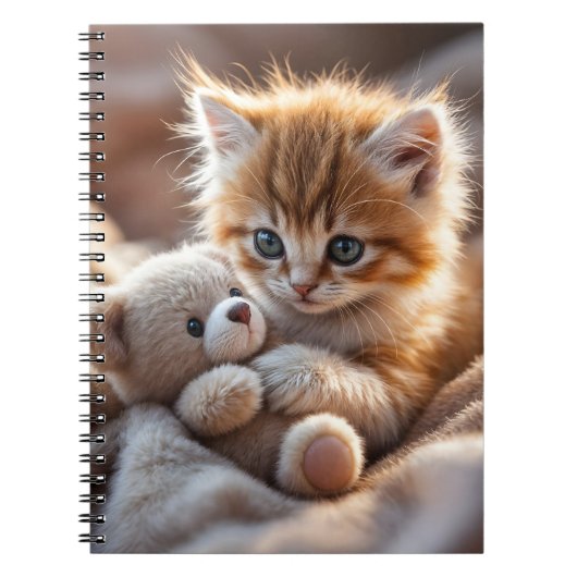 Carnet Fluffy red kitten playing with a tiny teddy bear,  (Devant)