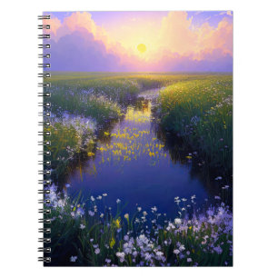 Carnet Flux à travers la prairie verte