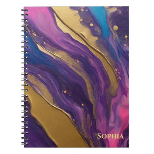 Carnet Flux Abstrait Art- Bleu violet rose et or-