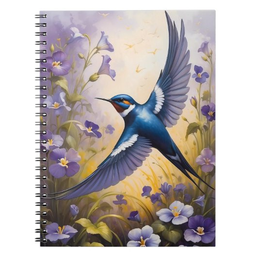 Carnet Flying Swallow Field of Violet Flowers (Devant)