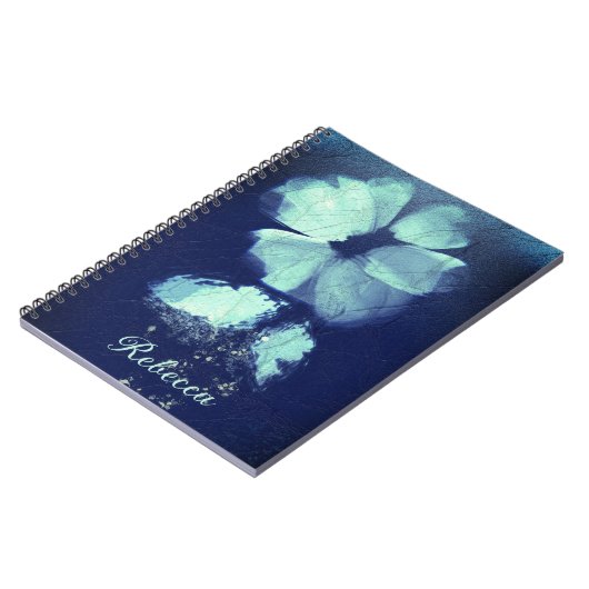 Carnet Foil Torquoise Floral Navy Blue Script Monogramme (Côté gauche)