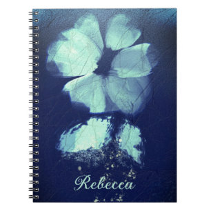 Carnet Foil Torquoise Floral Navy Blue Script Monogramme