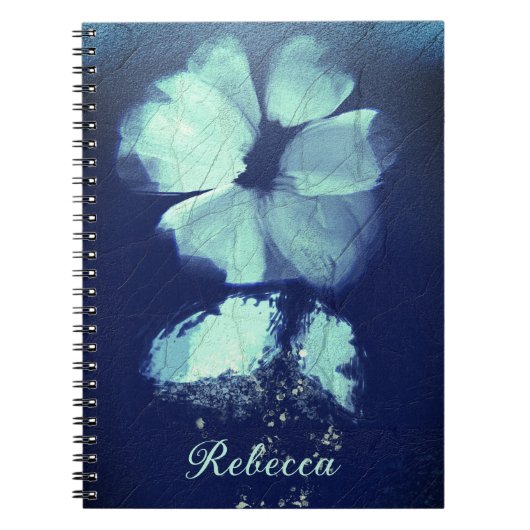 Carnet Foil Torquoise Floral Navy Blue Script Monogramme (Devant)