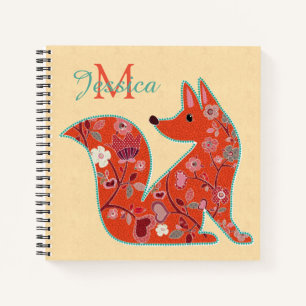 Carnet Folk Art Flower Motif Fox personnalisé