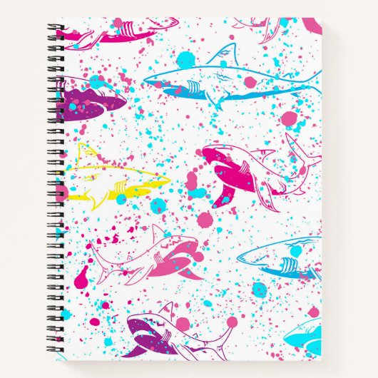 Carnet Fond blanc requins abstraits (Devant)