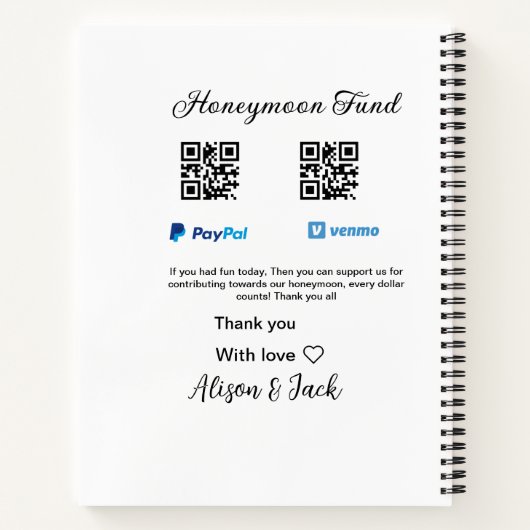 Carnet Fonds de lune de miel venomo paypal don Q R couple (Dos)